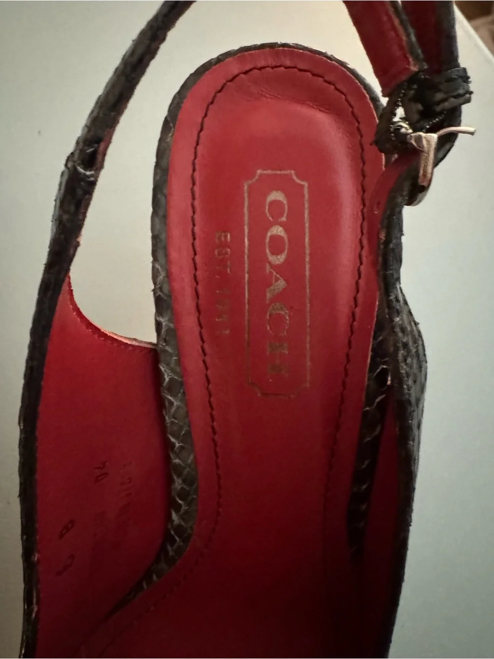Coach Vintage Black Snake-Print Slingback Pumps with Red Insole Size 6